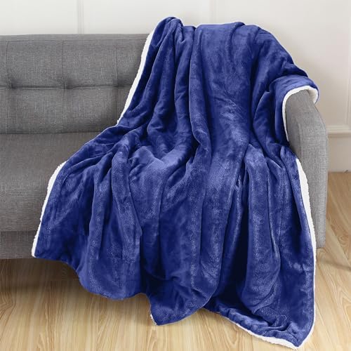 Elegant Comfort Luxury Ultra-Plush Velvet Touch Fleece Throw Soft, Warm, Cozy| Micromink Sherpa-Backing Reversible Blanket for Bed, Sofa and Couch, Solid Royal Blue - Image 2