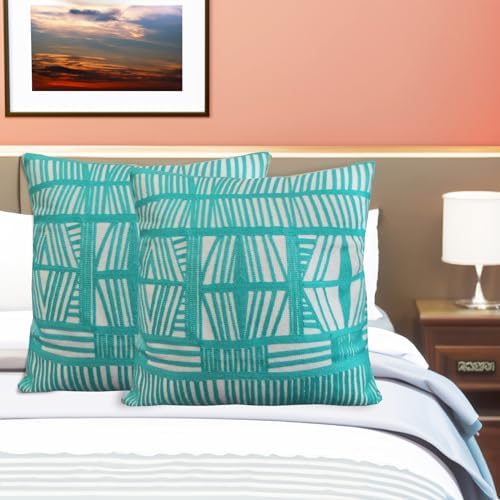 Throw Pillow Cover Decorative 18x18" Aqua Sky Blue and White 1pc Square Chair Pillow Case Decorative Bolero Geometric Boho Tribal Embroidered Patterned Cotton Canvas Cushion Cover 45.5x45.5cm - Image 5