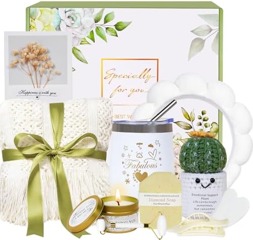 Mother's Day Gift Basket for Women, 11-Piece Self Care Spa Gift Set with Cozy Blanket in Elegant Gift Box, Thinking of You, Get Well Soon and Sympathy Gifts for Mom, Wife, Sister by Disracker