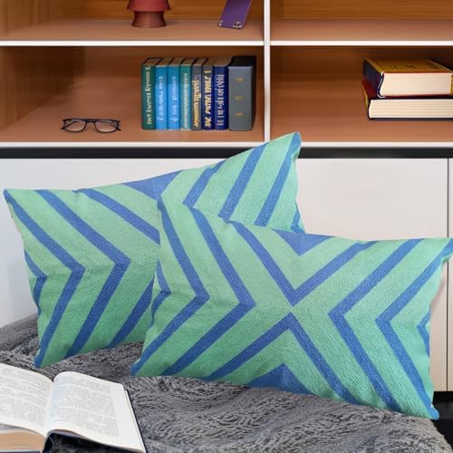 Lumbar Bed Decorative Throw Pillow Cover 12x20 Blue/Lucite Green - Image 4