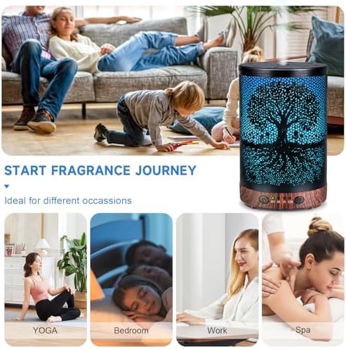 Essential Oil Diffuser 120ML Metal Aromatherapy Diffuser with Timer, Cool Mist Humidifier with Auto Shut-Off & 7 Color Lights for Home Office Spa (Life Tree) - Image 7