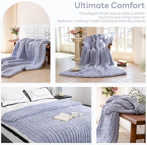Chunky Knit Throw Blanket for Couch，60X80 Inches Grey - Image 3