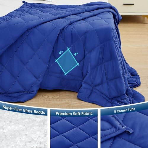 OMYSTYLE Weighted Blanket for Adults (15lbs, 60''x80'') - Queen Size Heavy Throw Blanket, Breathable and Cooling Microfiber Material with Premium Glass Bead for All Season Use, Machine Washable, Blue - Image 4