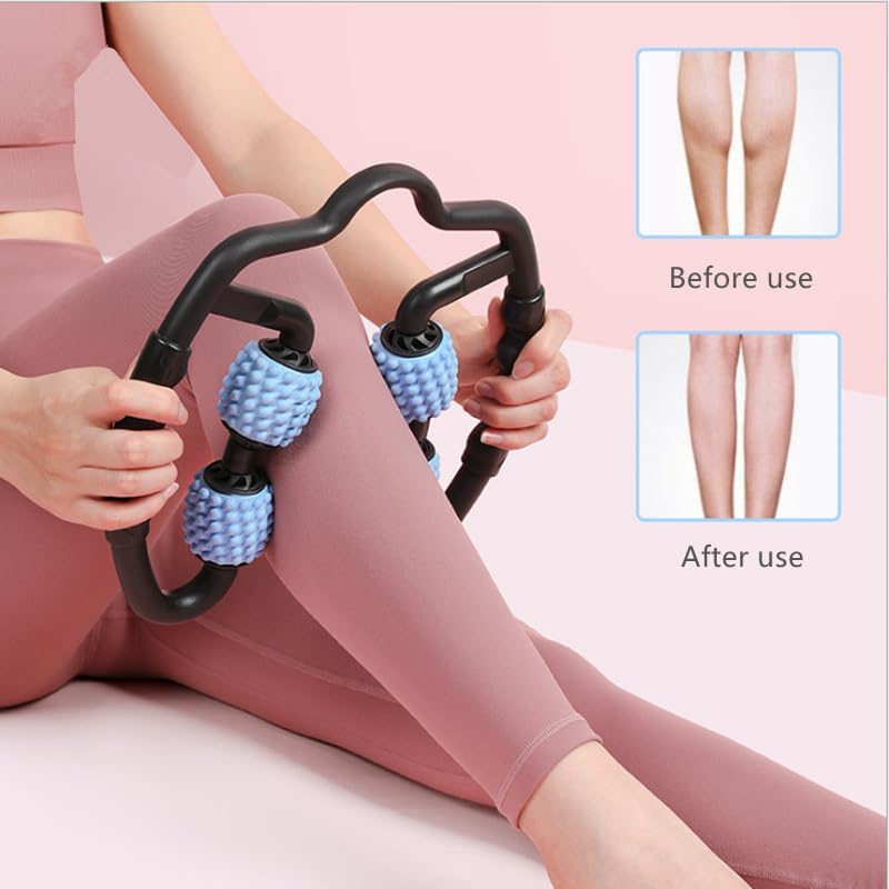 4 Wheels Foam Roller Muscle Massager for Leg Neck Hand Arm,Trigger Point Muscle Relax Massager Indoor Sports Yoga Bodybuilding Equipment (Blue) - Image 5