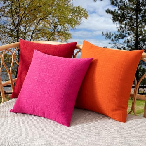 Kevin Textile Outdoor Waterproof 22”x22” Pillow Covers 2 Pack, Hot Pink - Image 6
