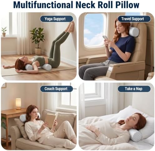 Neck Roll Pillow for Neck Pain Relief - Memory Foam Neck Support Pillow for Bed, Cylinder Pillows, Round Neck Pillow for Sleeping, 15.7 * 5 * 5 inch (Cool-Blue) - Image 6