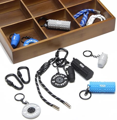 15PCS Fitness Yoga Keychain Set, Gym Accessories with Weight Plate Bottle Large Foam Roller Loops Clips for Keys Bags - Image 3