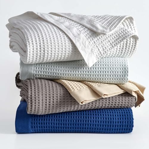 100% Cotton White Blanket Full/Queen Size for Bed - Breathable and Soft, Waffle Weave for Summer Spring, 90x90 Inches by GreatBayHome