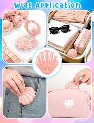 8 Pcs Foldable Travel Shell Hair Brush with Mirror - Image 3