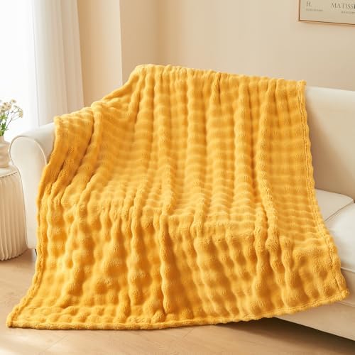 NEWCOSPLAY 3D Bubble Flannel Throw Blanket for Couch Yellow, 50"×60" - Image 2