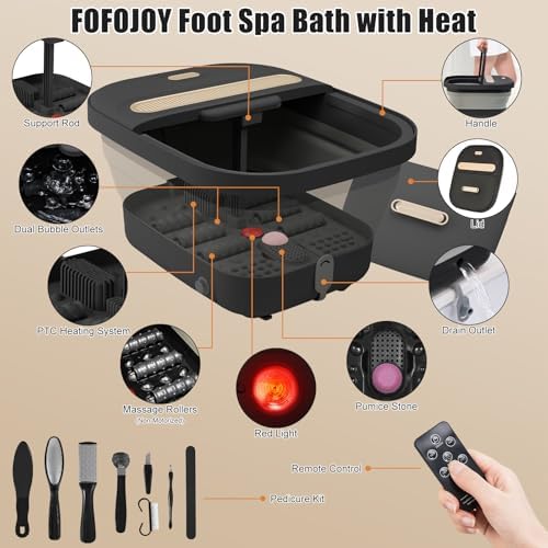 Collapsible Foot Spa Bath with Massager and Heat and Bubble Jets, Temperature Control, Remote Control, Pumice Stone, Pedicure Foot Spa for Relaxation Gift for Women Man - Image 2