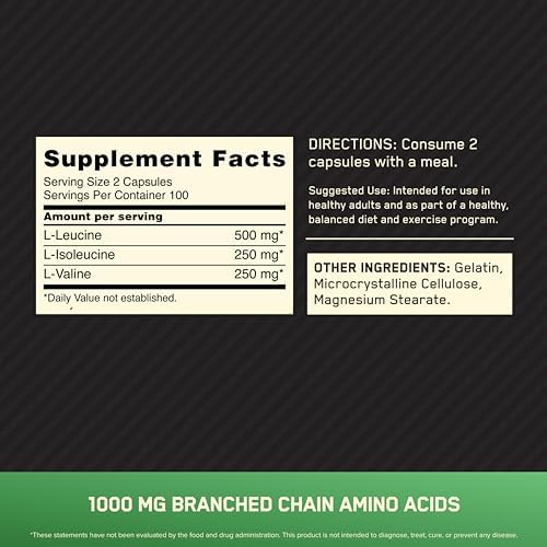 Optimum Nutrition BCAA Capsules, Keto Friendly, 1000mg, 200 Ct - Image 2