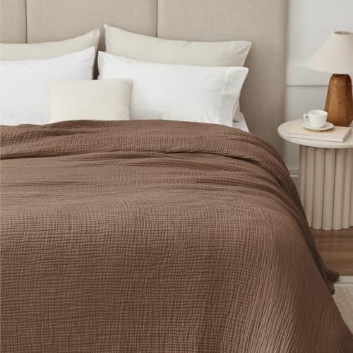 100% Cotton Muslin Blanket Twin 60" x 80", Breathable and Lightweight Cotton Twin Blankets for Couch, Soft Cooling Summer Gauze Blanket for Adults All Season, Tan - Image 2