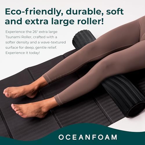Oceanfoam Tsunami Roller (Black & Charcoal Marbled) - Extra-Large, 26" x 5.9" - Soft, Textured Foam Roller for Physical Therapy, Back Pain, Exercise & Stretching - Yoga, Athletics, & Wellness - Image 5