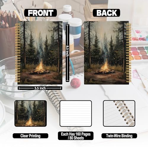 XPH Vintage Campfire Camping Spiral Notebook, Camping Lovers Gifts Journaling Notebooks for Women, Rustic Moody Forest Campsite Hardcover Journals for Writing 160 Pages 5.5 x 8.3 Inch, Camper Gifts - Image 7
