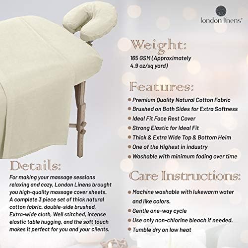 LONDON LINENS Extra Thick 3 Piece Set Massage Table Sheets Set - 100% Natural Cotton Flannel - Includes Massage Table Cover, Massage Fitted Sheet, and Massage Face Rest Cover (Natural) - Image 6