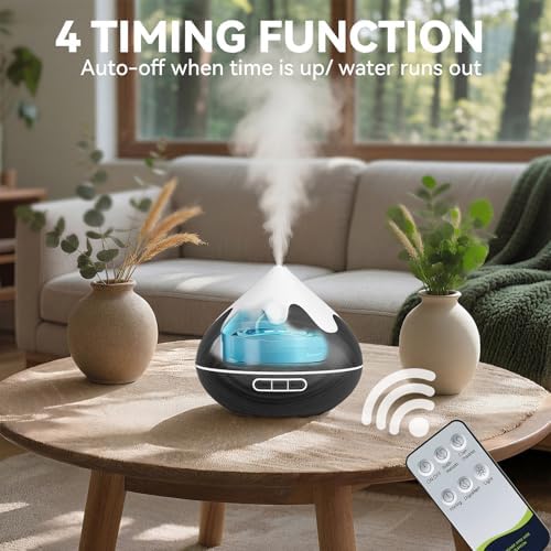 500ML Essential Oil Diffuser, Aromatherapy Diffuser with Remote Control, Multifunctional Air Diffusers for Home Office Room, Fragrance Aroma Diffuser with 7 Color LED & 2 Mist Mode, Black - Image 4
