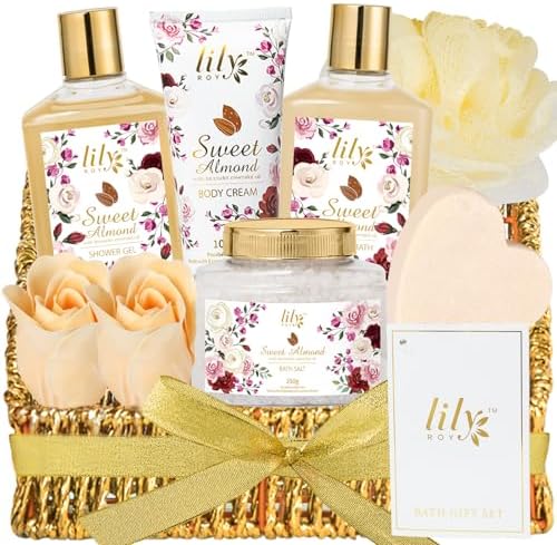 9Pcs Moisturizing Almond Spa Kit Bath Gifts Set Spa Gift Baskets for Women by LILYROY