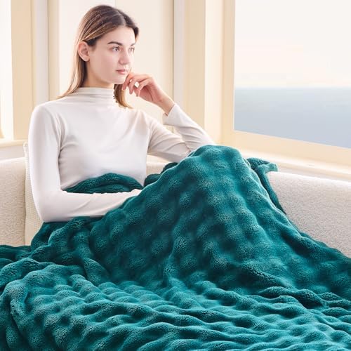NEWCOSPLAY 3D Bubble Flannel Throw Blanket for Couch Dark Teal, 50"×60" - Image 3