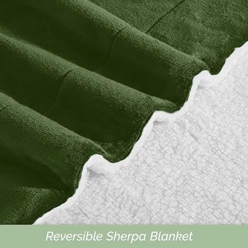Elegant Comfort Ultra Soft Reversible Flannel Sherpa Blanket - Cozy Silky Fleece Throw for Couch, Bed - Plush Fuzzy Warm Winter Blanket for Gift, King, Sage - Image 5