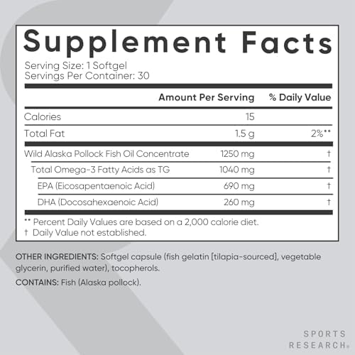 Sports Research® Omega-3 Fish Oil 1250mg from Wild Alaska Pollock, 30 Count - Image 5