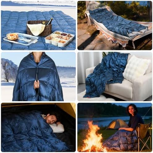 Down Camping Blanket - Lightweight, Packable, Warm & Puffy Outdoor Travel Quilt for Sleep, Hiking, Backpacking, Stadium, Festivals, Water-Resistant Sleeping Bag 55"x79" - Image 7
