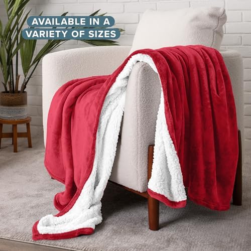 Bare Home Sherpa Fleece Blanket (Throw, Red) - Image 2