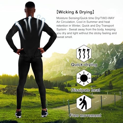 OEBLD Men's Workout Compression Clothes Long Sleeve Compression Shirts and Pants Thermal Base Layer Set - Image 3