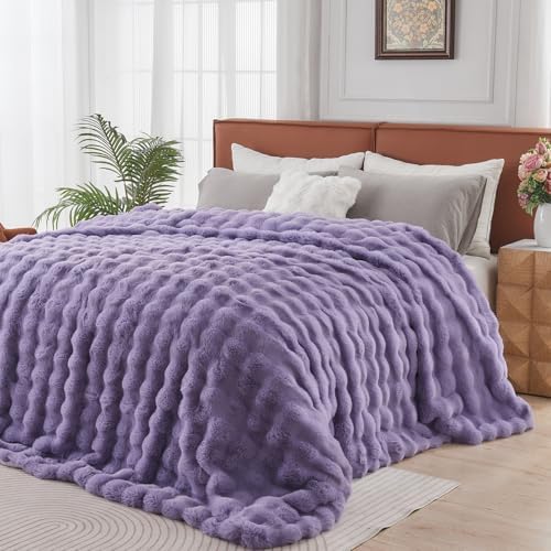 Lotus Karen Faux Fur Throw Blanket Purple - Big Bubble Rabbit Fluff King Blankets for The Bed,Softest Fluffy Fuzzy Cozy Blanket,Thick Furry Plush Shaggy Warm Blankets for Women,108x90 Inches by LotusKaren