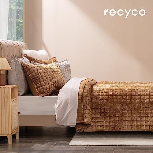 RECYCO Velvet Quilt Set, Oversized California King 118"x106", Caramel Gold - Image 3