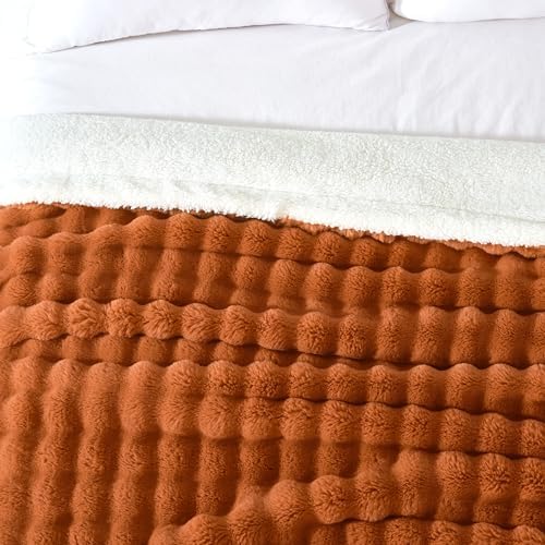 60x80 Inches Ultra-Soft Fuzzy Faux Fur Plush Twin Size Blanket - Thick, Warm Sherpa for Couch, Sofa, Bedroom, Camping - Decorative Blanket for Cozy Warmth, Bubble Rust - Image 4