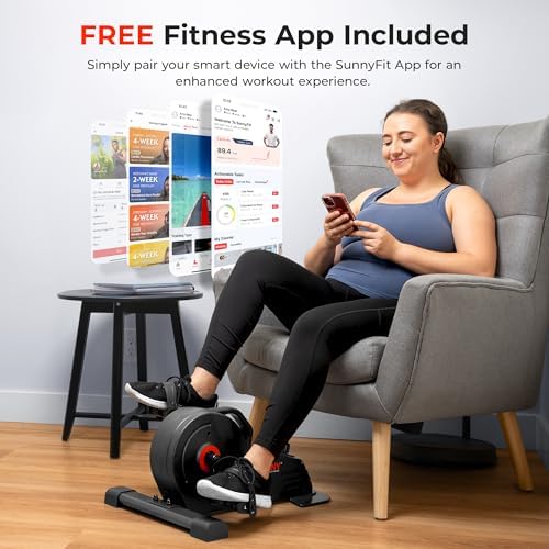 Sunny Health & Fitness 2-in-1 Smart Magnetic Pedal Exerciser, Compact Indoor Under-Desk Mini Exercise Bike for Full Body Cardio Workout and Physical Therapy, Free SunnyFit Training App Connection - Image 3