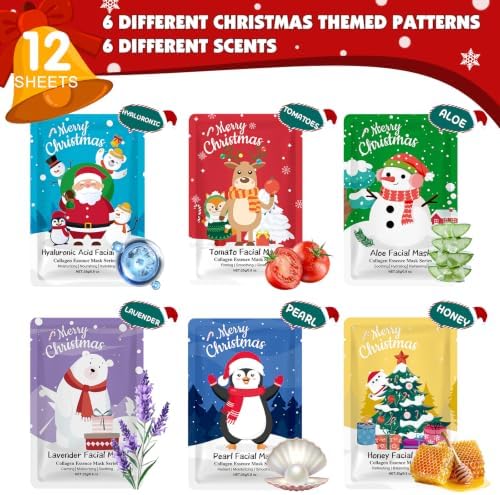 12 Pack Christmas Stocking Stuffers Facial Masks, Sheet Face Masks Skincare - Image 2