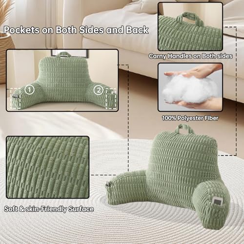 Reading Pillow for Sitting in Bed with Arm,Green Corduroy,M - Image 5