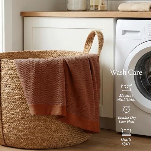 Threadmill Luxury 100% Cotton Twin Herringbone Blanket, Paprika - Image 5