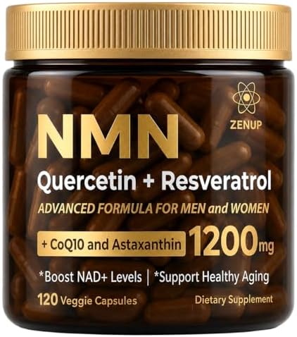NMN Supplement, 1200mg Blend with 600mg NMN, 250mg Quercetin, 200mg Resveratrol, CoQ10 & Astaxanthin, Daily Supplement Formula, 120 Veggie Capsules, 60 Servings by ZenUP