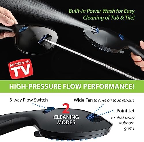Hotel Spa AquaCare High Pressure 8-mode Handheld Shower Head, Anti-clog Nozzles - Built-in Power Wash to Clean Tub, Tile & Pets, Extra Long 6 ft. Stainless Steel Hose, Wall & Overhead Brackets - Image 5