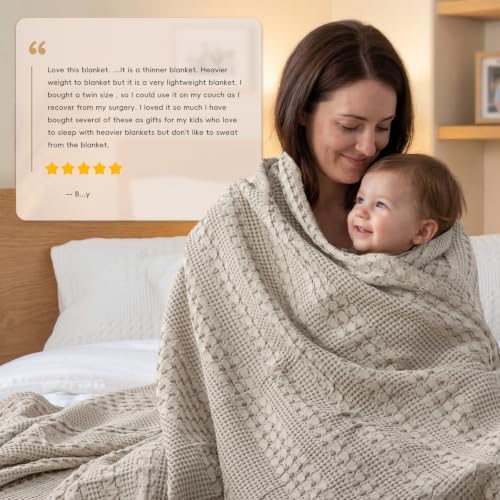 PHF Lightweight 100% Cotton Waffle Blanket for Bed, Queen, Pearl Gray - Image 7