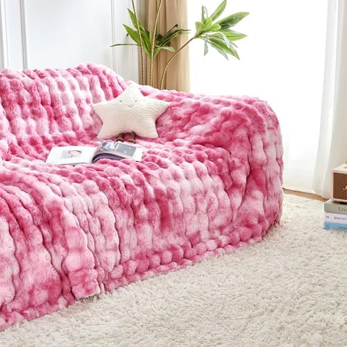 60x80 Inches Ultra-Soft Fuzzy Faux Fur Plush Twin Size Blanket - Thick, Warm Sherpa for Couch, Sofa, Bedroom, Camping - Decorative Blanket for Cozy Warmth, Bubble Pink Tie Dye - Image 5