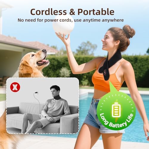 Cordless Neck Heating Pad for Pain, Neck Massager with 660nm 850nm Red Light, Heated Neck Wrap with 3000mAh Rechargeable, 3 Levels Heat & Massage, Black - Image 4