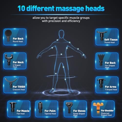 Massage Gun, Deep Tissue Percussion Massager for Pain Relief, Super Quiet Portable Body Relaxation Electric Muscle Massage Gun with 10 Attachment 30 Speed - Image 7