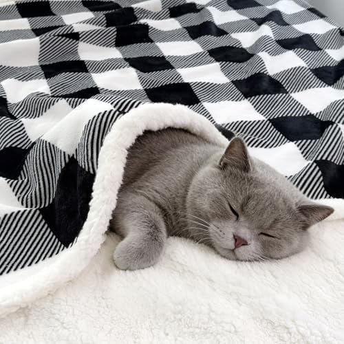 PU MEI Sherpa Fleece Throw Blanket 80" x 90" Reversible Plush Fluffy Large Big Blanket Lattice Flannel Blankets for All Season Use, Black and White - Image 5