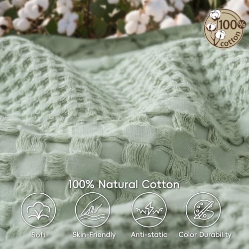 PHF Lightweight 100% Cotton Waffle Blanket for Bed, Queen, Mint Green - Image 4