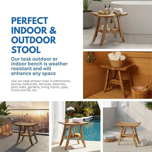 EcoDecors Satori 18-Inch Compact Teak Shower Bench with Shelf - Image 6