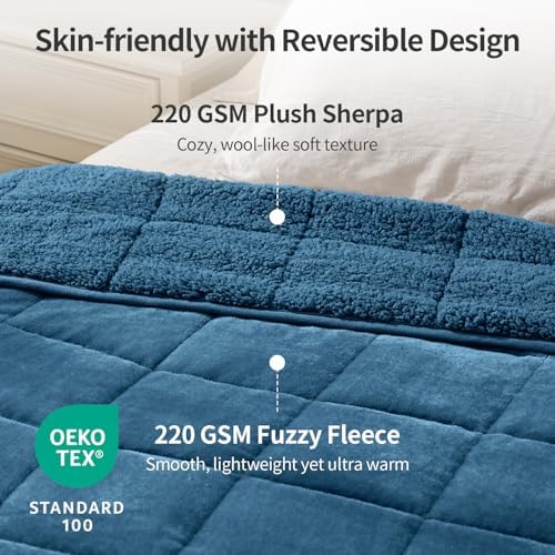 Uttermara Weighted Blankets for Adults Queen Size, 20lbs 60x80 inches Blanket with Soft Warm Plush Sherpa Fleece, Washable Thick Heavy Throw for Sleeping and Calming, Slate Blue - Image 2