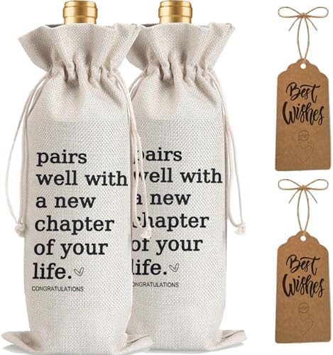 2Pcs New Chapter Wine Gifts Bag Next Chapter Wine Bag, Pairs Well With a New Chapter of Your Life with 2Pcs Kraft Blessing Cards and natural jute rope - Image 6
