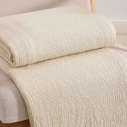 Tommy Hilfiger - Queen Cotton Blanket, Woven Running Stitched Bedding, Medium Weight Soft Blanket, Anti-Pilling & Fade Resistant, Ideal for Layering, Oeko-TEX Certified (Beige) - Image 4