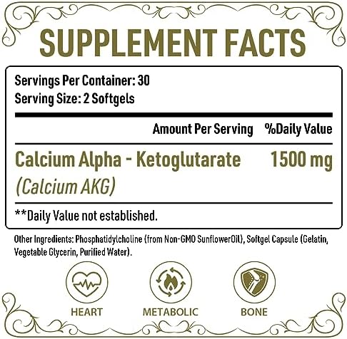 Liposomal Calcium AKG Supplement 1500 MG (Alpha-Ketoglutaric Acid), High Absorption, More Effective Than AAKG, Ca AKG for Longevity, Age Defense, Cellular Energy, Metabolic Function, 120 Softgels - Image 2