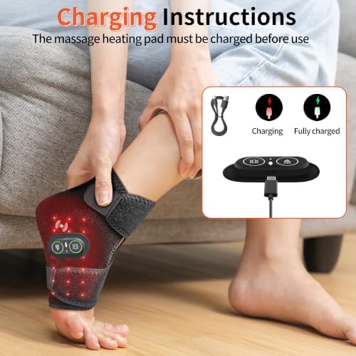 Cordless Ankle Massager for Pain Relief, Red Light Ankle Heating Pad with Massage, Foot Heating Pad with Adjustable Vibration and Heat Settings - Image 6