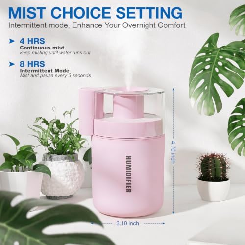 USB Mini Humidifier, Small Portable Desk Humidifier Cool Mist Personal Desktop Humidifiers for Cooling Home Office Car Travel Indoor (180ml, Pink) - Image 2